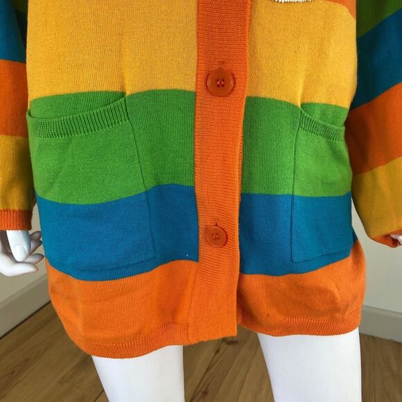 Vintage 80s 90s IB Diffusion Ocean Fish Striped Cardigan Sweater Beaded Sequin - Picture 11 of 11